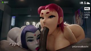 Racy beauties indulge in lustful blowjobs with massive, rigid phallus