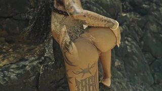 Japanese Teen's Inked Slit gets Beach-Worn to Blasphemy while Finger-Fucked