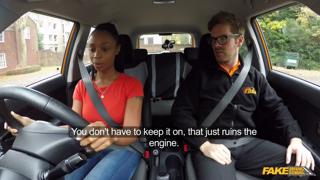 Newbie babe learns fast lane with instructor's expert tongue in 'Fake Driving School' debut