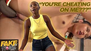 Fake Hostel Threesome - Asian, Ebony, and Thai Girl with Large Cocks