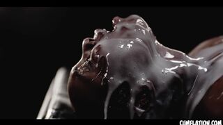 Double Penetrated Cumsplatter - Saucy Ebony Chick Zaawaadi Overwhelmed with Torrents of Jism Within Her Vaginal Tunnel