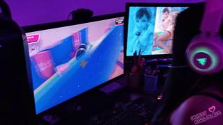 The Latino dude is getting his girlfriend's mouth serviced good and hard while playing Fall Guys