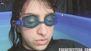 Mia's Closeup Pool Fuck In Cold Neoprene Skinny