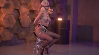 Blonde tied with a rope in pantyhose
