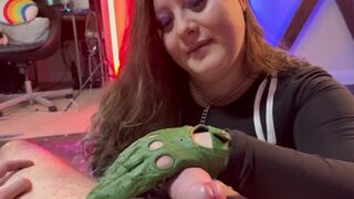 FemDom leather gloves, teasing you with denial