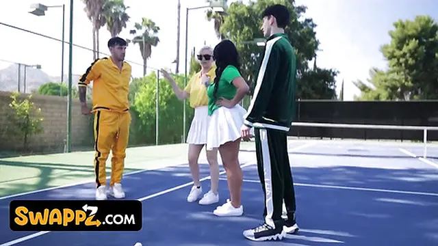 Tennis Match with Busty girlfriends Ends in Wild Group Sex Orgy - Kenzie Taylor & Mona Azar - Swappz