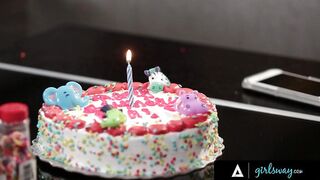 GIRLSWAY - Stacked Angela White Surprises Eva Lovia With Whipped Cream Birthday Lick-Off On Her Ass