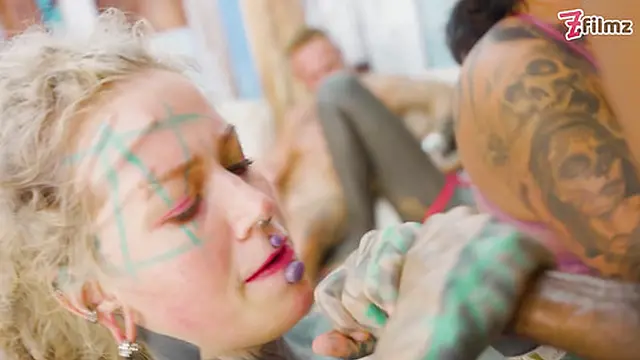 Wild Tattooed Girls Squirting Orgasm Orgy with Anal, and DP!